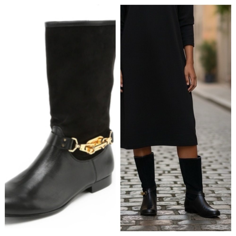 Rachel Zoe Black Leather Boots with Gold Accent size 7